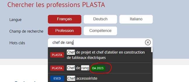 Recherche professions PLASTA OA 2023